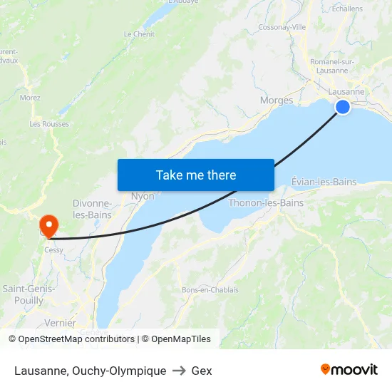 Lausanne, Ouchy-Olympique to Gex map