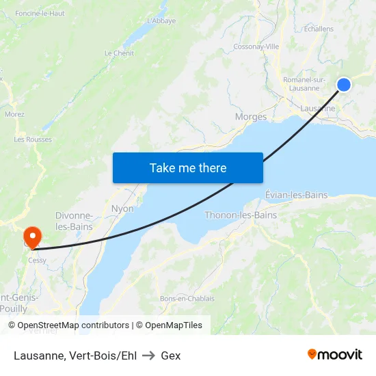 Lausanne, Vert-Bois/Ehl to Gex map