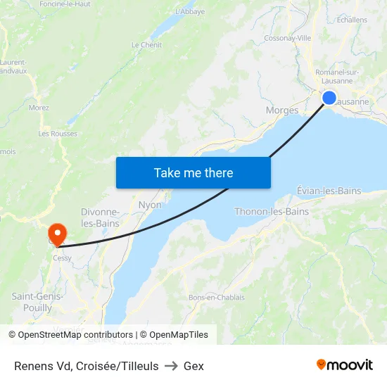 Renens Vd, Croisée/Tilleuls to Gex map