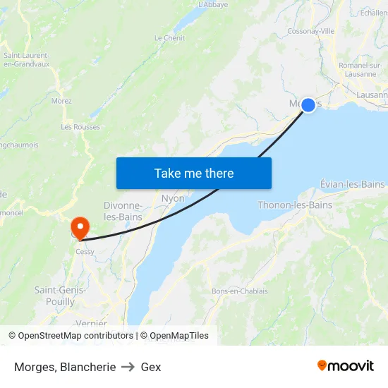 Morges, Blancherie to Gex map