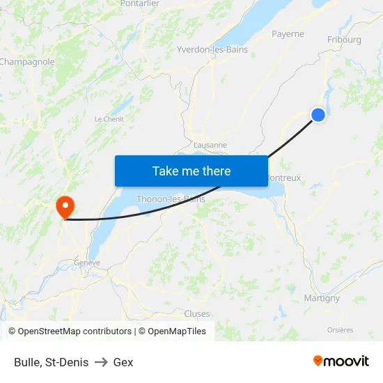 Bulle, St-Denis to Gex map