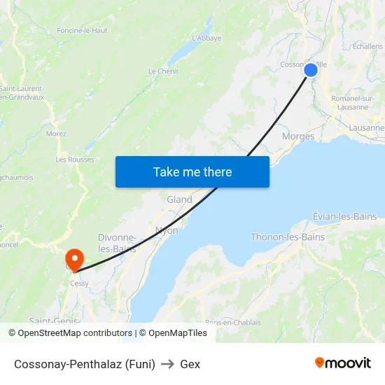 Cossonay-Penthalaz (Funi) to Gex map