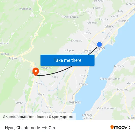 Nyon, Chantemerle to Gex map