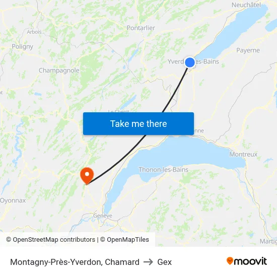 Montagny-Près-Yverdon, Chamard to Gex map