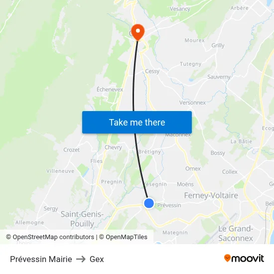 Prévessin Mairie to Gex map