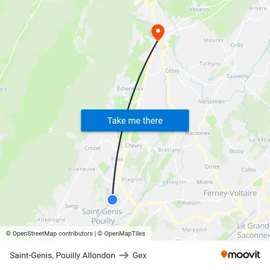 Saint-Genis, Pouilly Allondon to Gex map