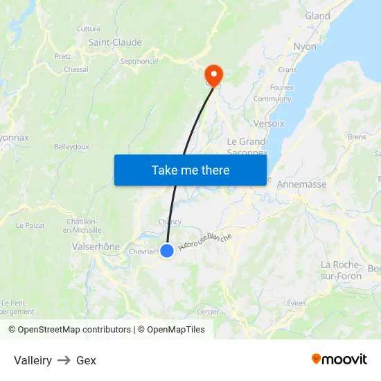 Valleiry to Gex map
