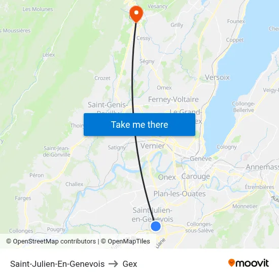 Saint-Julien-En-Genevois to Gex map