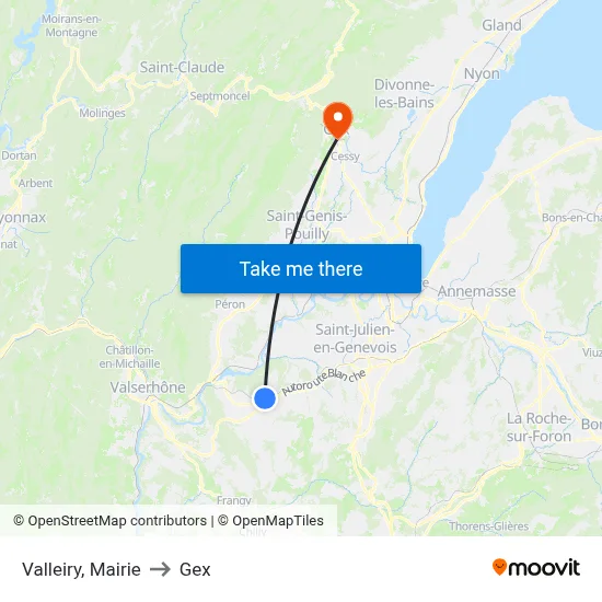 Valleiry, Mairie to Gex map