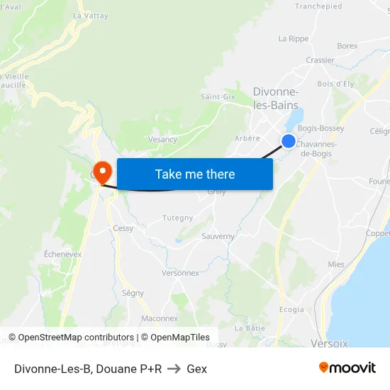 Divonne-Les-B, Douane P+R to Gex map
