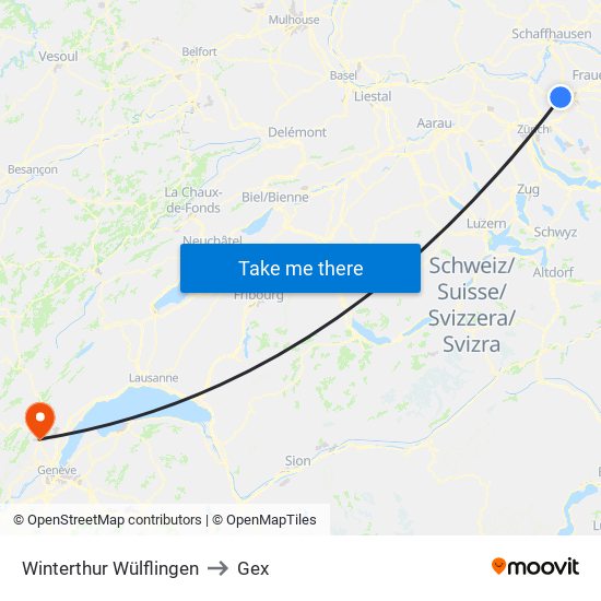 Winterthur Wülflingen to Gex map