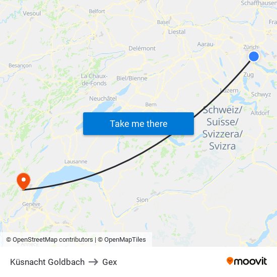 Küsnacht Goldbach to Gex map