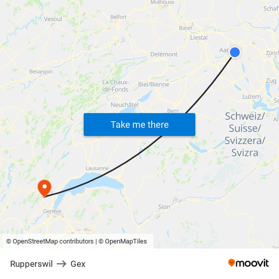 Rupperswil to Gex map