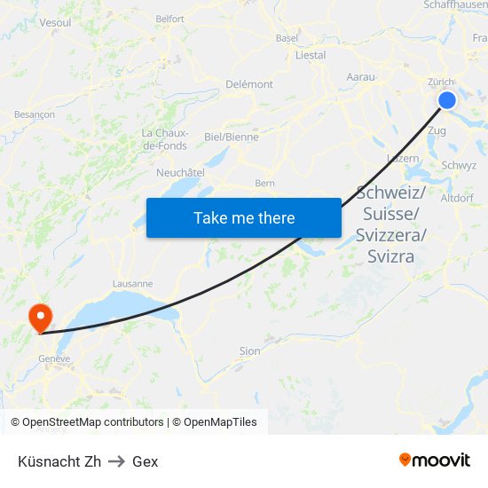 Küsnacht Zh to Gex map