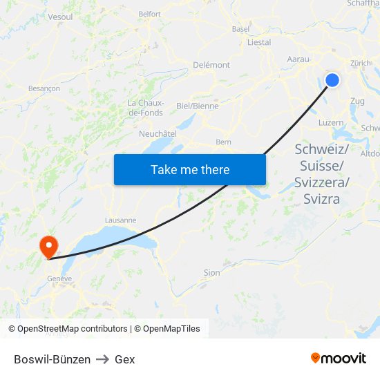 Boswil-Bünzen to Gex map