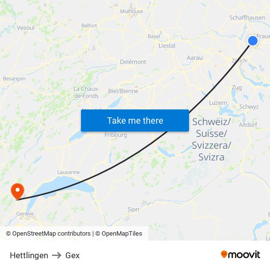 Hettlingen to Gex map