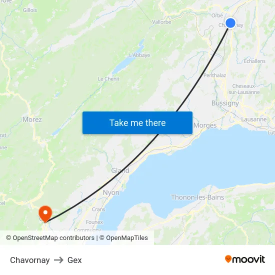 Chavornay to Gex map