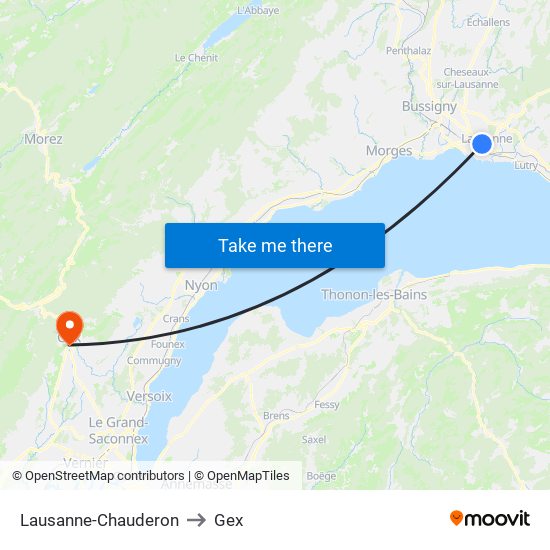 Lausanne-Chauderon to Gex map