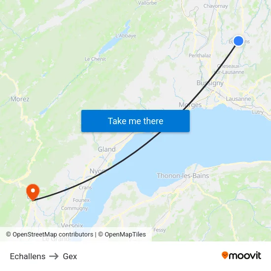 Echallens to Gex map