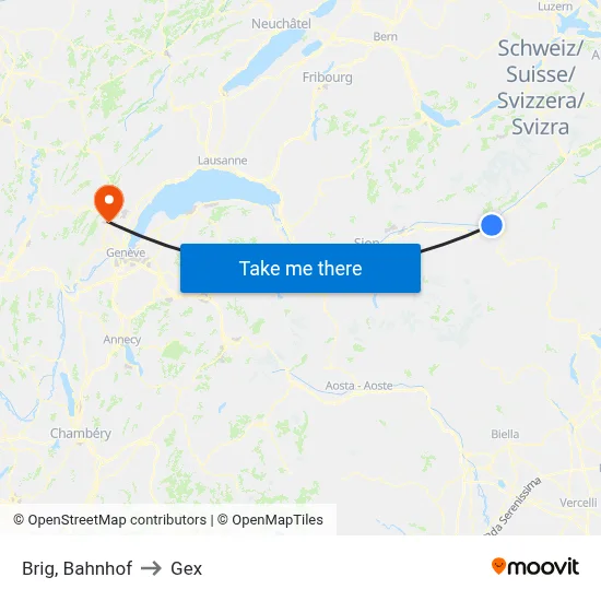 Brig, Bahnhof to Gex map