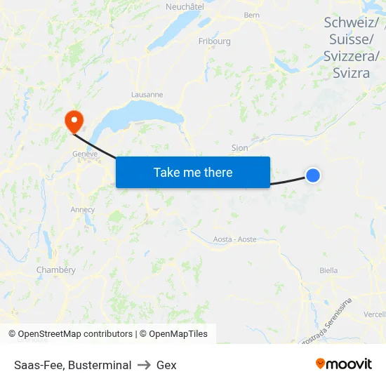 Saas-Fee, Busterminal to Gex map
