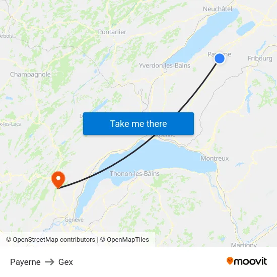 Payerne to Gex map