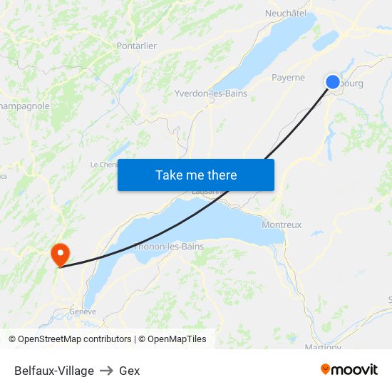 Belfaux-Village to Gex map