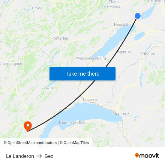 Le Landeron to Gex map