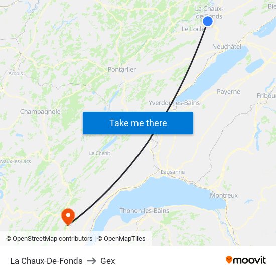 La Chaux-De-Fonds to Gex map