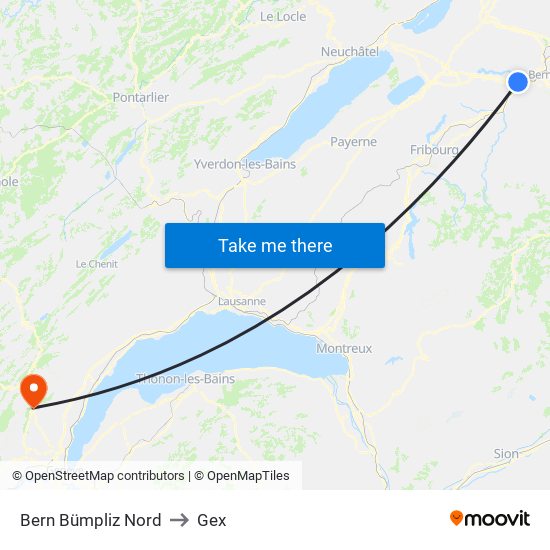 Bern Bümpliz Nord to Gex map