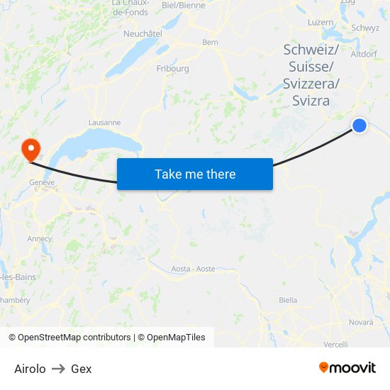 Airolo to Gex map