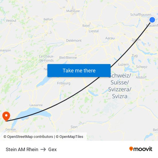 Stein AM Rhein to Gex map
