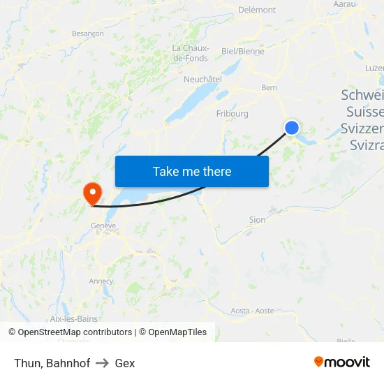 Thun, Bahnhof to Gex map