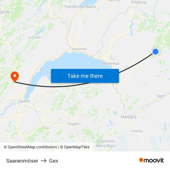 Saanenmöser to Gex map