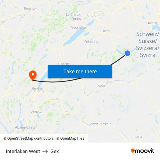 Interlaken West to Gex map