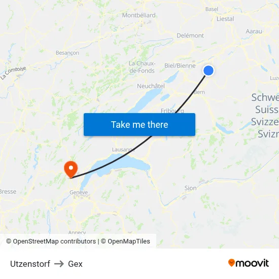 Utzenstorf to Gex map