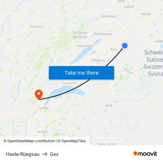 Hasle-Rüegsau to Gex map