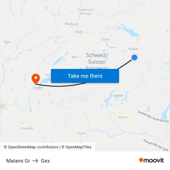 Malans Gr to Gex map