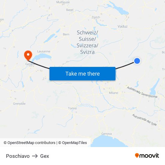 Poschiavo to Gex map