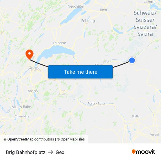 Brig Bahnhofplatz to Gex map