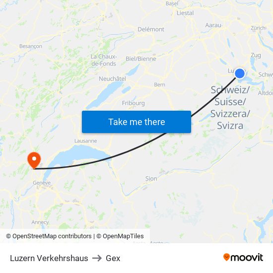 Luzern Verkehrshaus to Gex map