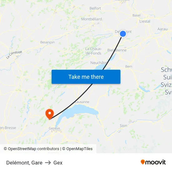 Delémont, Gare to Gex map