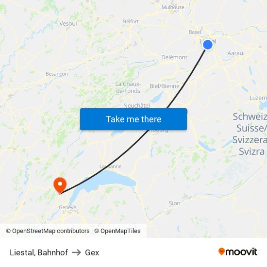 Liestal, Bahnhof to Gex map