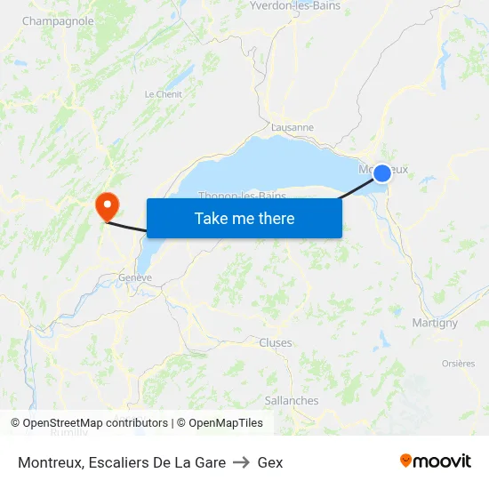 Montreux, Escaliers De La Gare to Gex map