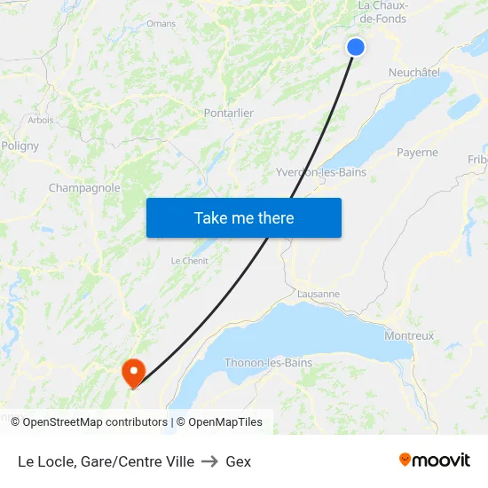 Le Locle, Gare/Centre Ville to Gex map