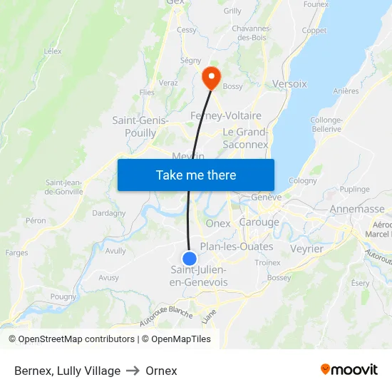 Bernex, Lully Village to Ornex map