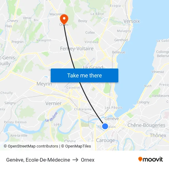 Genève, Ecole-De-Médecine to Ornex map