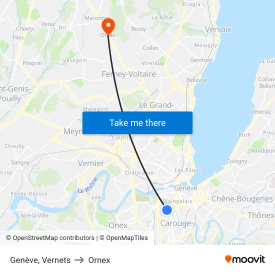Genève, Vernets to Ornex map