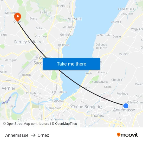 Annemasse to Ornex map
