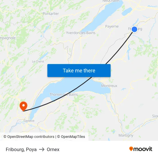 Fribourg, Poya to Ornex map